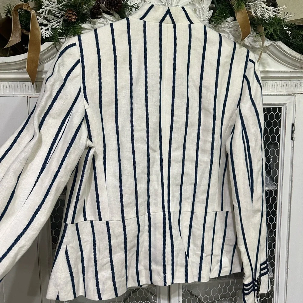 Ralph Lauren Cream Blazer with Navy Vertical Stripes. Size 12. New with tags - Picture 8 of 11